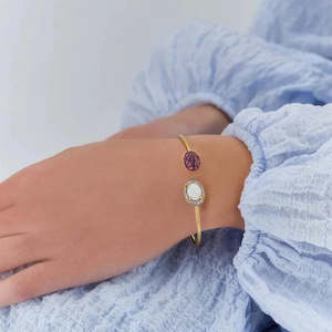 Nanis Reverse Gold, Pink Sapphires, Rubies, White Australian Opal and Diamonds Bracelet