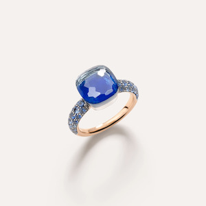 Pomellato Nudo Classic 18k Gold Ring, London Blue Topaz, Lapis, Blue Sapphires
