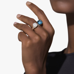 Gold Rings: Pomellato Nudo Toi Et Moi Ring in 18k Gold with London Blue Topaz and Diamonds