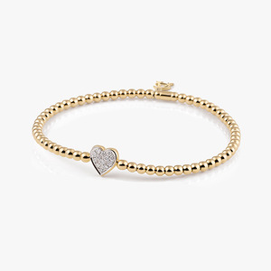 Al Coro: Al Coro Stretchy Heart Bracelet in 18k Gold with Diamonds