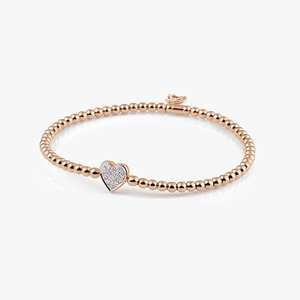 Al Coro Stretchy Heart Bracelet in 18k Rose Gold with Diamonds