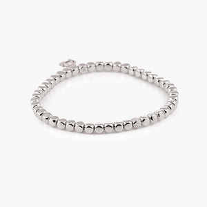 Al Coro Square Stretchy Bracelet in 18k White Gold with Medium Cubes and Diamond Detail