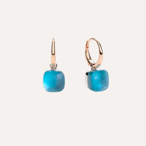 Pomellato Nudo Gelè Earrings 18k Gold with Sky Blue Topaz, Mother of Pearl and Turquoise