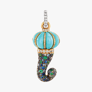 Chantecler Campanella Horn Charm Yellow Gold, Turquoise & Diamonds