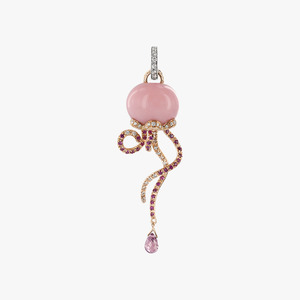 Pendants With Chain: Chantecler Campanella Jellyfish Charm in 18kt Pink and White Gold with Diamonds, Pink Sapphires and Pink Opal
