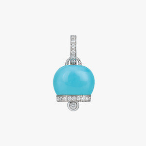 Pendants With Chain: Chantecler Campanelle Pendant with Turquoise and Pavé Diamonds in 18kt White Gold (Medium)