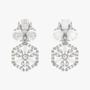 Type Drop Earrings: Chantecler Caleidoscopio Lobe Earrings in 18kt White Gold with Diamonds, Milky Agate & Kogolong