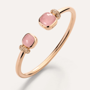 Pomellato Nudo Bangle in 18k Gold with Brown Diamonds, Rose Quartz, Chalcedony