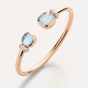 Pomellato Nudo Bangle in 18k Gold with Diamonds, Sky Blue Topaz