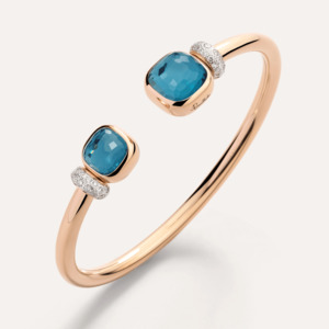 Pomellato Nudo Bangle in 18k Gold with Diamonds, London Blue Topaz