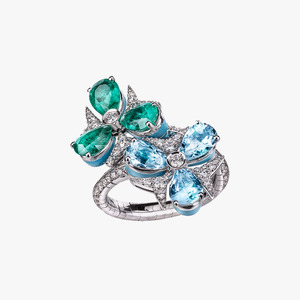 Chantecler Caleidoscopio Contarie Ring in 18kt White Gold with Diamonds, Emerald&hellip;