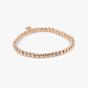 Al Coro Square Stretchy Bracelet in 18kt Rose Gold with Medium Cubes & Diamond Detail