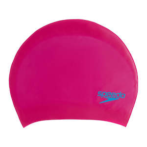 Swim Cap: Speedo Junior Long Hair Swimming Cap - Begonia Pink/Lapis Blue