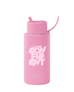 Frank Green: Frank Green 1Litre KIC Ceramic Reusable Bottle Flamingo (Confident) with Flip Straw Lid