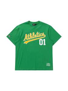 Major League Baseball: Majestic MLB Oakland Athletics Script Number Tee - Green Bee