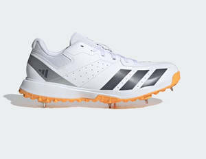 Footwear: Adidas Howzat Spike Cricket Shoe - White/Onyx/Tangerine