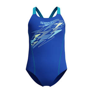Swimwear: Speedo Girls Medley Logo One Piece -Sapphire/Blue