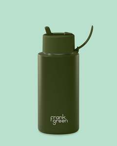 Frank Green 34oz Stainless Steel Ceramic Reusable Bottle with Flip Straw Lid - Khaki