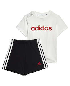 AA-N22 (Adidas organic cotton 3 stripes essentials shorts and tee set white/blac&hellip;