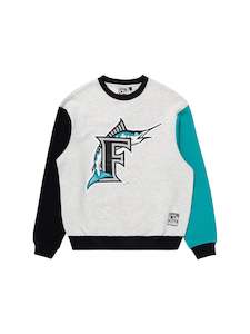 MJA-Q11 (Majestic contrast sleeve crew florida marlins white marle/faded teal/bl&hellip;