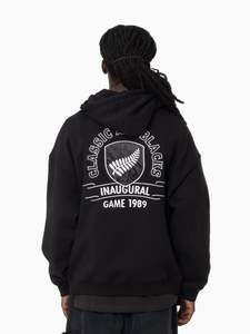 All Blacks: MNA-V45 (Mitchell & ness classic silver fern hoodie solid dyed black) 92595217