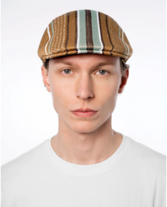 Kangol: K-U (Kangol clubhouse stripe 507 flat cap tan/sage green) 12695000