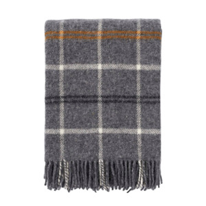 Throws Blankets: Tartan Lambswool Throw - Dark grey