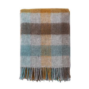 Throws Blankets: Premium Gotland Multi Wool Throw - Turquoise