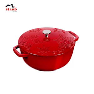 Staub: Cast Iron 24cm Snowflake, Cherry red, Round French Oven