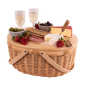 AVANTI 2 Person Pine Top Round Insulated Picnic Basket-Flora