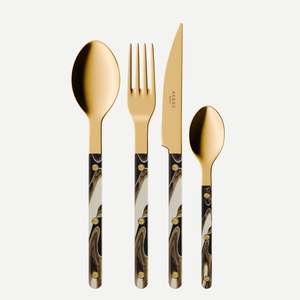 Bistrot Gold color Solid 4 pieces cutlery set - Dune Black