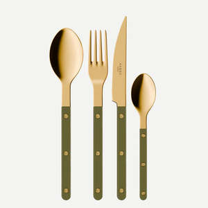 Bistrot Gold color Solid 4 pieces cutlery set - Green fern