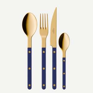 Bistrot Gold color Solid 4 pieces cutlery set - Navy blue