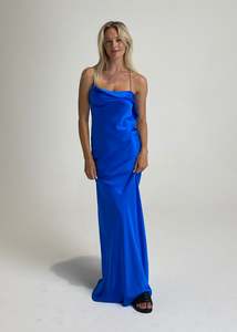 Size 6: Michelle Mason Ruffle Cowl Bias Gown - Azure