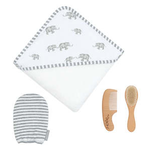 baby boy gift sets: Living Textiles 4 Piece Baby Bath Gift Set - Watercolour Elephant