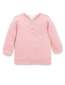 baby girl tops: Purebaby Rib Long Sleeve Henley Tee - Dusty Rose