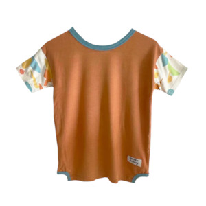 Duke & Duchesses Bobby Spliced Jersey Tee - Rust With Print Sleeves