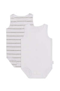 Bonds Essentials: Bonds Baby Wonderbodies Rib Singletsuit 2 Pack - White & Grey Stripe/White