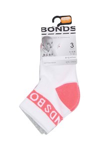 60 Off Bonds Clearance: Bonds Baby Active Quarter Crew Socks 3 Pack - White/Pink/Grey