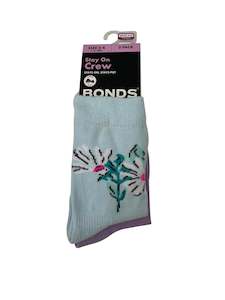 Bonds Baby Stay On Crew Socks 2 Pack - Flower Light Blue/Lilac