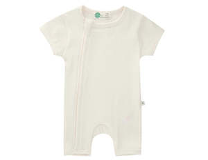 Little Green Co: Little Green & Co Core Rib Short Sleeve Romper - Milk