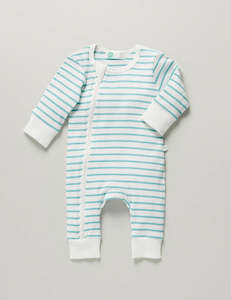 Little Green & Co Core Rib Zip Onesie - Ocean Stripe