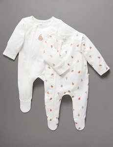 Little Green & Co Jersey Onesie 2 Pack - Pear/Tan