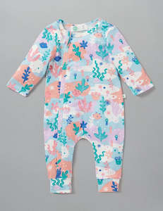 Little Green & Co Jersey Footless Onesie - Coral Garden