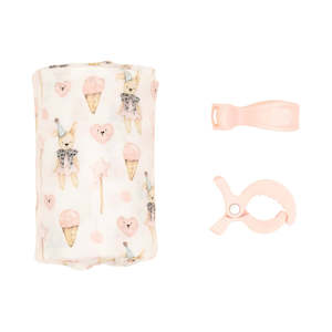 All 4 Ella Bamboo Swaddle & 2 Pram Peg Box Set - Ice Cream & Teddy