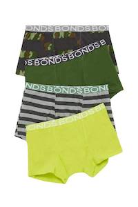 Bonds Underwear: Bonds Boys Trunk 4 Pack - Bonds Bubble Green Stripes