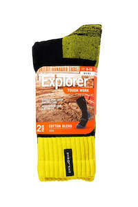Explorer Tough Work Crew Sock 2 Pack - Yellow/Black