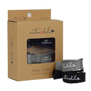 Emotion & Kids Black & Grey Pram Clips 2 Pack