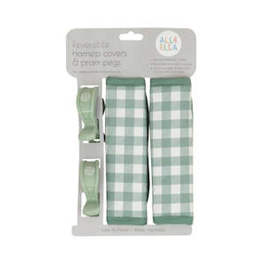 All 4 Ella Universal Harness Covers & Pram Pegs - Gingham Sage
