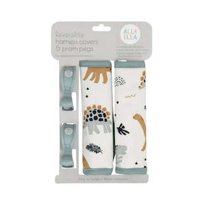All 4 Ella Universal Harness Covers & Pram Pegs - Beige Dinosaurs